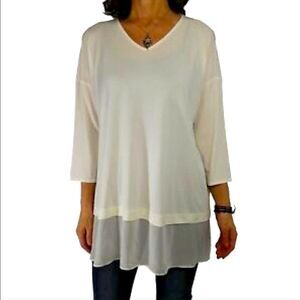 Eileen Fisher 100% Silk Black Sheer Hem Blouse Top